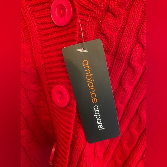 Red Cardigan Cable Knit Sweater - Picture 2 of 4